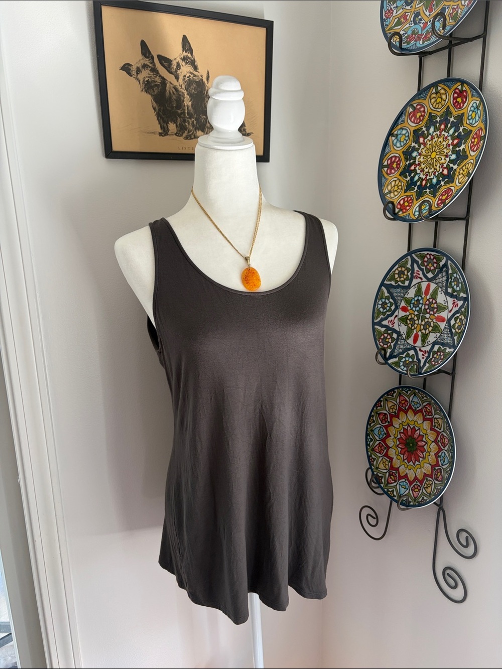 Eileen Fisher Dark Brown Scoop Neck Tank Loose Fit Tunic style